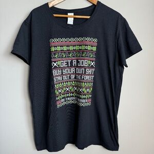 MFM Get a Job‎ Holiday T-Shirt Women's Black Short Sleeve 2XL Christmas T-shirt